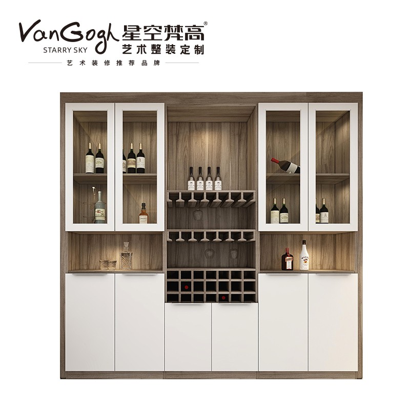 【星空梵高】現代簡約整體定制酒柜 塔特森林·邁阿密胡桃+玉石白酒柜